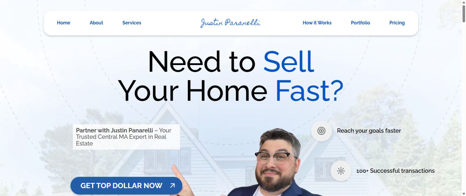 Justin Panarelli · Real estate website hero