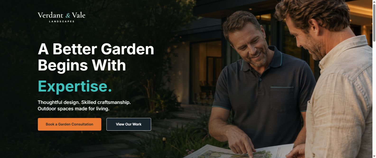Verdant Vale · Landscaping website concept website hero